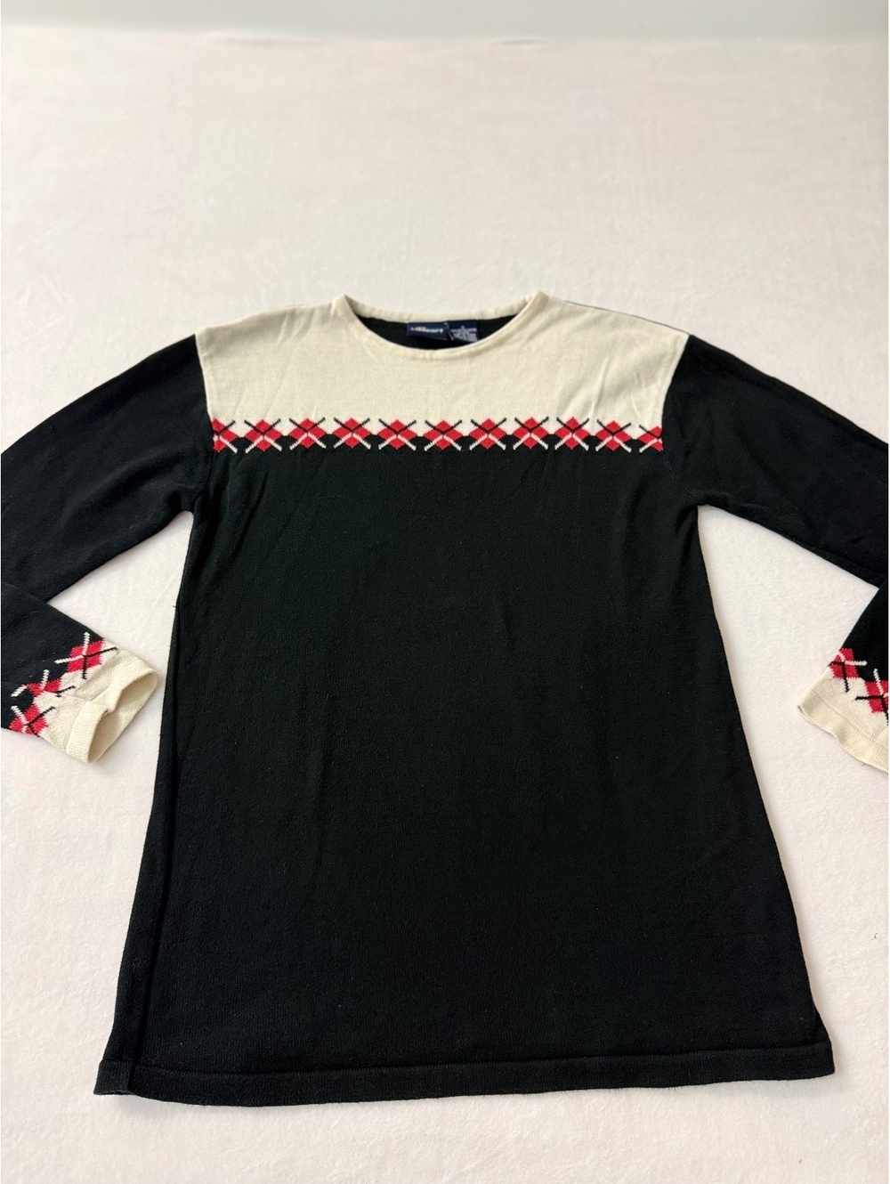 Vintage 90s Lizsport Liz Claiborne Argyle Knit Sweater Top Womens S Black Cotton